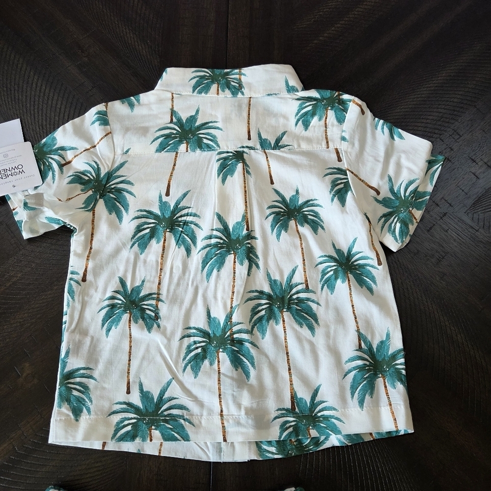 Palm Tree Print Shirt & Shorts Set NWT Vacation Beach Travel Size 4T Kids Boys - Picture 6 of 11